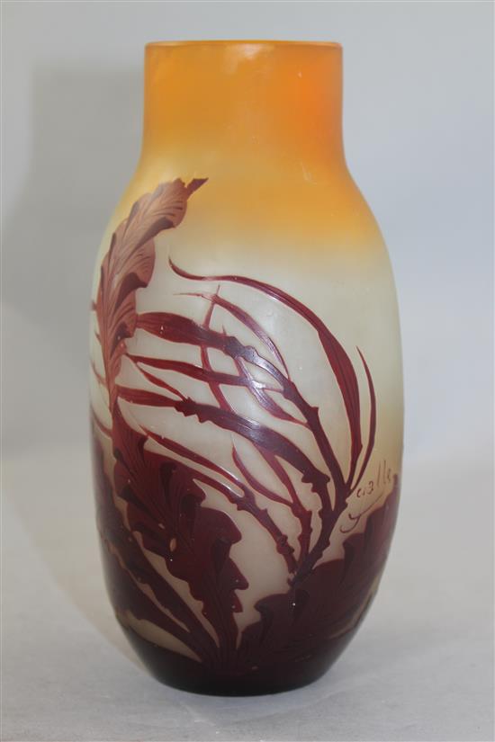 A Galle cameo etched flattened ovoid vase, c.1910, 19cm